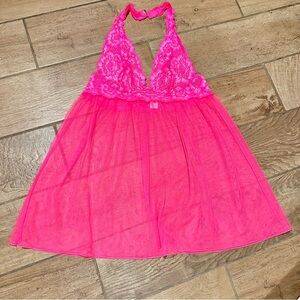 Victoria’s Secret hot pink baby doll lace halter top